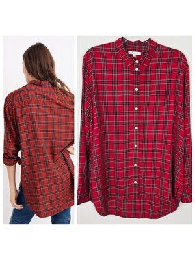 Madewell Oversized Ex Boyfriend Shirt Tartan Plaid Long Sleeve Tunic Red Size M